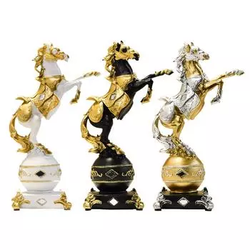 Animal Sculpture Resin Horse Statue Standing Horse Figurine for Furnishing Family Friends NightStand Housewarming Business золотистый
