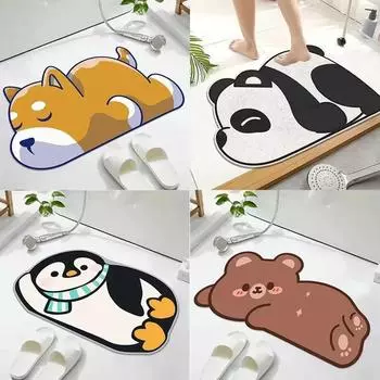 Animal Shaped Rug Cartoon Penguin Bear Panda Print Bathroom Rug Bath Mat Shower Rug for Home Decor Diatomaceous Earth Non-Slip