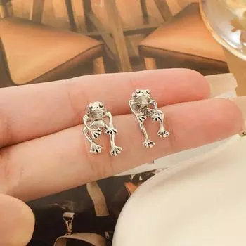 Animal Stud Earring Jewelry Gift Trendy Funny For Women Men Frog Earrings 1pair Delicate Jewelry серебряный
