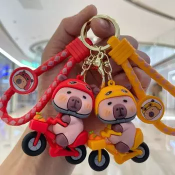 Animal Style Cartoon Capybara Keychain Jewelry Capybara By Bike Keyring Keys Holder красный