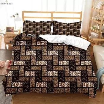 Animal Texture Leopard 3D Printed Quilt Cover Bedding Set Polyester Machine Washable Quilt Cover Pillowcase Three-piece Set EU 135x200cm 2PCS