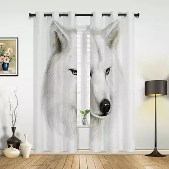 Animal White Wolf Curtains for Bedroom Living Room Drapes Kitchen Children s Room Window Curtain Modern Home Decor 135W x 60H(cm) x1