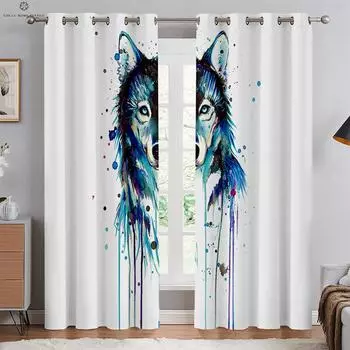 Animal Wolf Print Curtains, Decorative Curtains, Bedroom, Living Room, Kitchen, Home Decoration, Can Be Customized, 2 PCs W50xH130(CM)x2PCS&Rod pocket