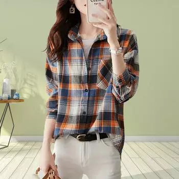 Анималистичный оранжевый квадратный принт женская блузка весна осень сорочка женская офисная женская рубашка на пуговицах с отложным воротником женские блузки женские XS оранжевый