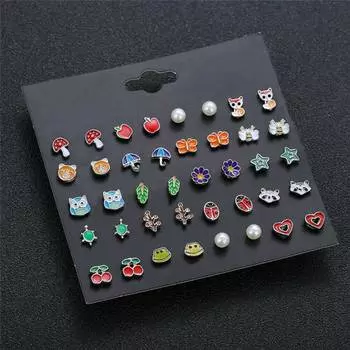 Animals 20Pairs/set Cute Earrings Stud Fruit Combination set Flower 17*17cm