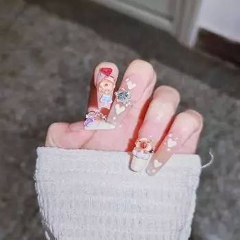 Animals Cartoon Fake Nails Y2K Rhinestone Fake Nail Extension Kawaii Capybara False Nails Students M