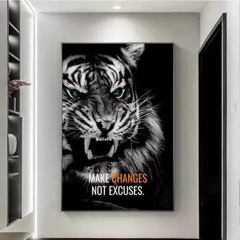 Animals Motivation Quote Art Posters and Prints on Canvas Painting Tiger Dog Wall Art Inspiration Pictures for Office Home Decor 21x30cm No Framed