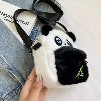Animals Panda Plush Crossbody Bag Adjustable Strap Panda Backpack Panda Shoulder Bag Outdoor белый/чёрный
