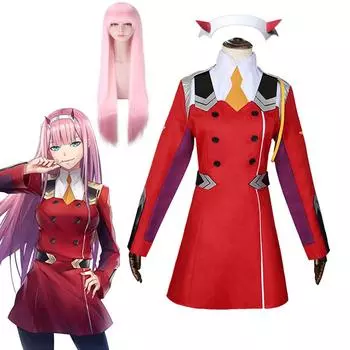 Аниме 02 платья DARLING in the FRANXX Zero Two Косплей Костюм 02 Код парика для косплея:002 Аксессуары для головных уборов Подарок на Хэллоуин S