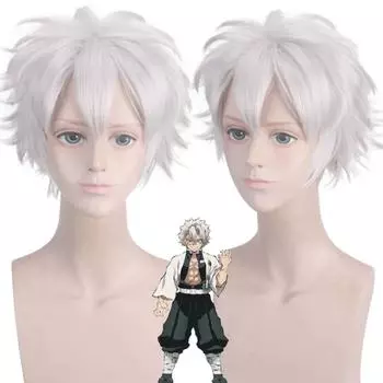 Аниме 28 см Division Rap Battle Hypnosis MIC Aohitsugi Samatoki Короткий серебристо-белый парик Термостойкие синтетические волосы Парики для косплея 28cm серебряный