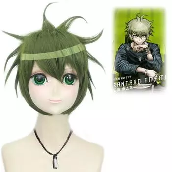 Аниме 35 см Danganronpa Rantaro Amami Rantaro парики Dangan Ronpa V3 зеленые короткие термостойкие синтетические волосы парик для косплея 35CM зелёный