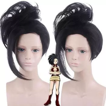 Аниме 35 см My Hero Academia Baku no Hero Momo Yaoyorozu короткий черный хвост термостойкие костюмы для косплея парик 35CM чёрный