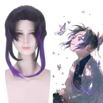 Аниме 35 см женские парики для косплея Demon Slayer Kimetsu no Yaiba Kochou Shinobu парик косплей костюм термостойкие синтетические волосы 32-35cm фиолетовый