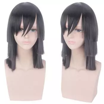 Аниме 35см убийца демонов: Kimetsu no Yaiba Iguro Obanai Косплей Парик Короткие Черные Стильные Термостойкие Волосы Косплей Костюм Парики 35cm чёрный