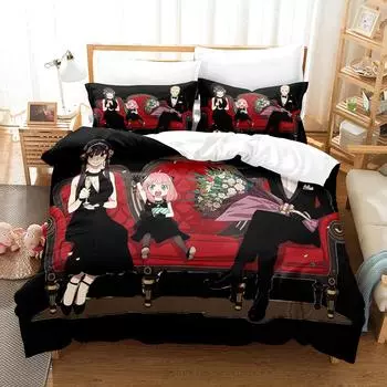 Anime 3D Digital Printing Bedding Four-Piece Set Three-Piece Spy Play House Sheets Quilt 173 * 218 three-piece set