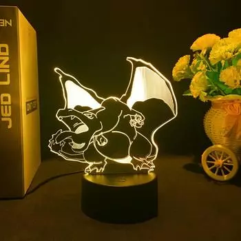 Аниме 3d ночники Bulbasaur Charizard Squirtle Mewtu светодиодная настольная лампа экшн-фигурка декор дома Figma кукла подарок игрушка