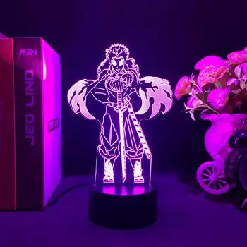 Аниме 3d свет Demon Slayer Kyojuro Rengoku для декора спальни ночник Декор комнаты подарок Манга светодиодная лампа Kimetsu No Yaiba