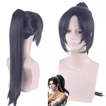Аниме 65 см черные длинные прямые волосы Hakuouki Yukimura Chizuru термостойкое волокно для косплея полный парик чип конский хвост 65CM чёрный