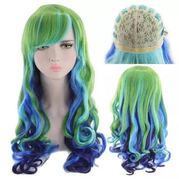 Аниме 67 см, модные длинные волнистые, зеленые, синие, Ombre, Harajuku, парик Лолиты, косплей, костюм, синтетические волосы, средняя часть, полные парики для женщин 65-70CM зелёный