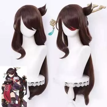 Аниме 80 см Genshin Impact косплей Beidou парик коричневые длинные прямые челки термостойкие волосы женские парики для ролевых игр 80cm коричневый