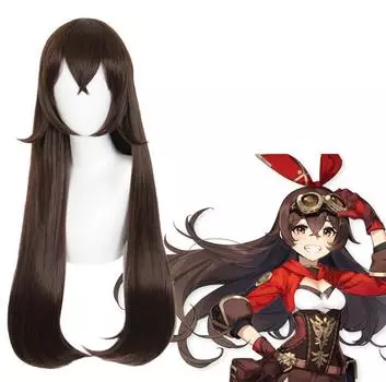 Аниме 80 см игра Genshin Impact Янтарный темно-коричневый парик Косплей Костюм термостойкие синтетические волосы женские длинные парики One Size коричневый