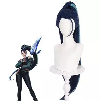 Аниме 80 см KDA Baddest Kaisa Wig Косплей Костюм KDA термостойкие синтетические длинные волосы в хвост женские парики для Хэллоуина 77-80CM чёрный
