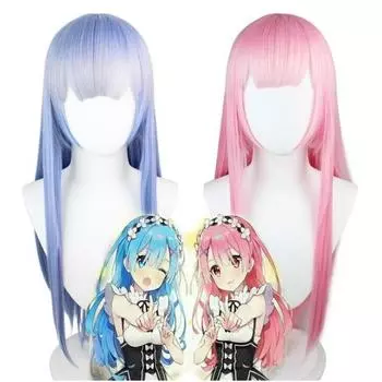 Аниме 80 см Ram или Rem Косплей Парики Re:жизнь в другом мире от нуля розовые синие длинные прямые парики из синтетических волос для взрослых 80cm синий