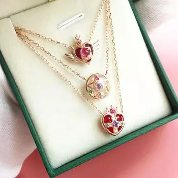 Аниме 925 пробы серебро кристалл звезда компактный кулон в форме сердца женский свитер ожерелье поклонники моряка реквизит для косплея ювелирные изделия подарок для девочек