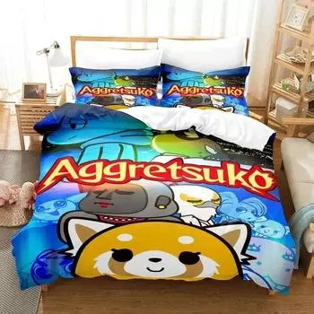 Anime Aggretsukos Bedding Set Boys Girls Twin Queen Size Duvet Cover Pillowcase Bed Kids Adult Fashion Home Textile Customizable 70x133cm 2pcs