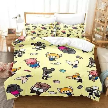 Anime Aggretsukos Bedding Set Boys Girls Twin Queen Size Duvet Cover Pillowcase Bed Kids Adult Fashion Home Textile Customizable EU Single 135x200cm