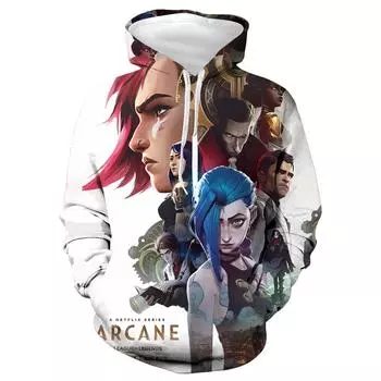 Аниме Arcane League of Legends 3D Hoodie Мужская мода Пальто Детские толстовки с капюшоном Дети Хип-хоп Мальчик Пальто Спортивный костюм Lol Jinx Толстовки S