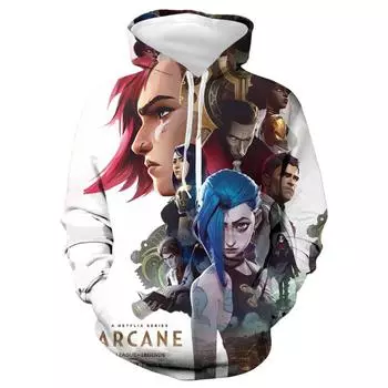 Аниме Arcane League of Legends 3D Hoodie Мужская мода Пальто Детские толстовки с капюшоном Дети Хип-хоп Мальчик Пальто Спортивный костюм Lol Jinx Толстовки S