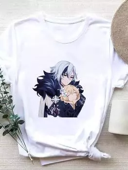 Аниме Arlecchino Genshin футболка для женщин с короткими рукавами, женская футболка с индивидуальным дизайном, модная повседневная футболка, футболки с короткими рукавами S