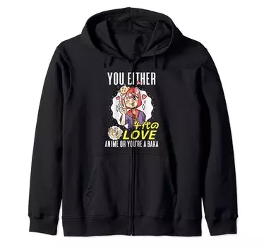 аниме эстетическая фигурка японская вы либо любите аниме идиот толстовка с капюшоном на молнии чёрный