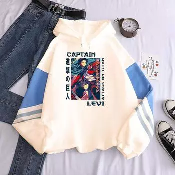 Аниме Атака титанов Harajuku Levi толстовки одежда манга мультфильм эстетика Shingeki No Kyojin унисекс свободные толстовки XS чёрный