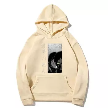 Аниме Атака титанов Эрен Йегер и Микаса Акерман Графический принт с капюшоном для мужчин и женщин Распространенные толстовки с капюшоном Harajuku Мужская толстовка XS чёрный