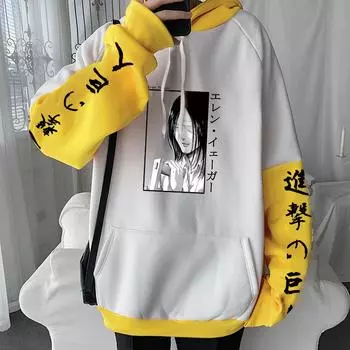 Аниме Атака титанов Эрен Йегер Манга Толстовка с капюшоном Одежда Мужская корейская мода Хип-хоп Смешные Shingeki No Kyojin Harajuku Толстовки XS белый