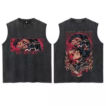 Аниме Атака Титанов Эрен Майки Топы Жилет Футболка Мужская Женская Уличная одежда Топы S