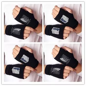 Аниме Атака Титанов Мадара Кошка Палец Хлопковые Вязаные Наручные Перчатки Аниме Косплей Перчатки Без Пальцев синий