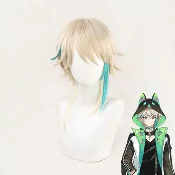 Аниме Azacosp Aza Vtuber Косплей Парик Блондинка Синий Смешанные Короткие Ютубер Синтетические Волосы Хэллоуин Карнавал Ролевая Игра One Size бежевый