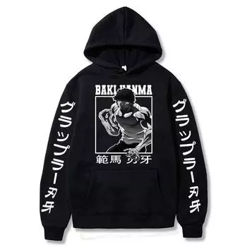 Аниме Baki Hanma The Grappler Hoodies Ogre Mode Yujiro Gym Hooded Loose Sweatshirts Men Women s bape Hoodie Harajuku Streetwear XS чёрный