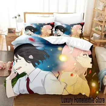 Anime Bed Sheet Set Belle Bedding Set Single Twin Full Queen King Size Bed Set Adult Kid Bedroom Duvet cover Sets Home Textiles EU Single 135x200cm