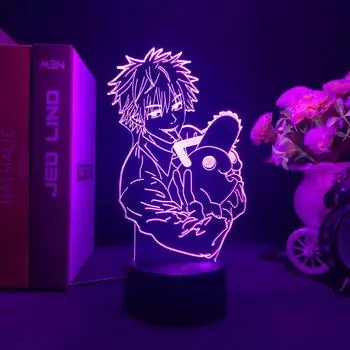 Аниме Бензопила Человек Акриловый светодиодный ночник Denji Pochita Power Stand Рисунок Красочная 3d лампа Детская спальня Декор Вентиляторы Коллекционные