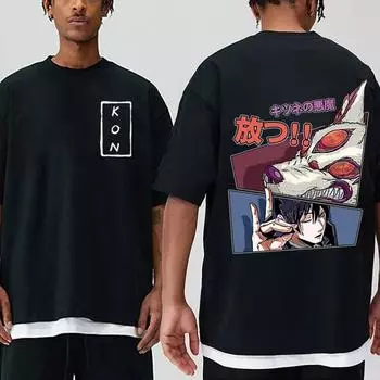 Аниме «Бензопила» унисекс, винтажная футболка Hayakawa Aki Fox Devil Kon с рисунком, унисекс, женская модная повседневная футболка, японские футболки Unisexga с круглым вырезом 2XL