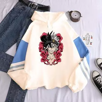 Anime Black Clover Asta Graphic Printed Hooded Men Women Manga Hoodies Loose Casual Sweatshirt Harajuku Male Patchwork Pullover XS чёрный
