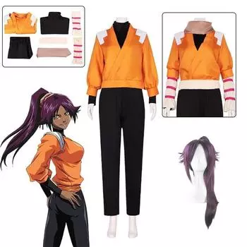 Аниме BLEACH Косплей Shihouin Yoruichi Косплей Костюм Парик Одежда Shihouin 2 Стильная одежда Хэллоуин Карнавальный костюм для вечеринки S