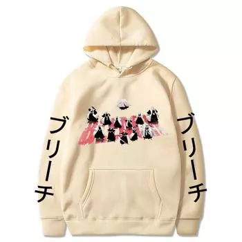 Anime Bleach Kurosaki Ichigo Graphic Print Hooded Men Women Long Sleeve Hoodies Plus Size Sweatshirt Harajuku Male Streetwear XS чёрный