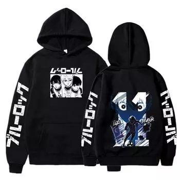 Аниме Blue Lock Isagi Yoichi Графический принт с капюшоном для мужчин и женщин Manga Hoodies Plus Size Streetwear Harajuku Unisex Sweatshirt XS чёрный