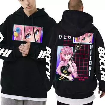 Аниме Bocchi The Rock двусторонняя толстовка с принтом для мужчин и женщин модная милая толстовка большого размера Kawaii Manga Hitori Gotoh графические толстовки S чёрный