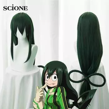 Аниме Boku no Hero Academia Tsuyu Asui Косплей Парик My Hero Academia Женщины Длинные Зеленые Синтетические Волосы Хэллоуин Вечеринка + Парик Кепка зелёный